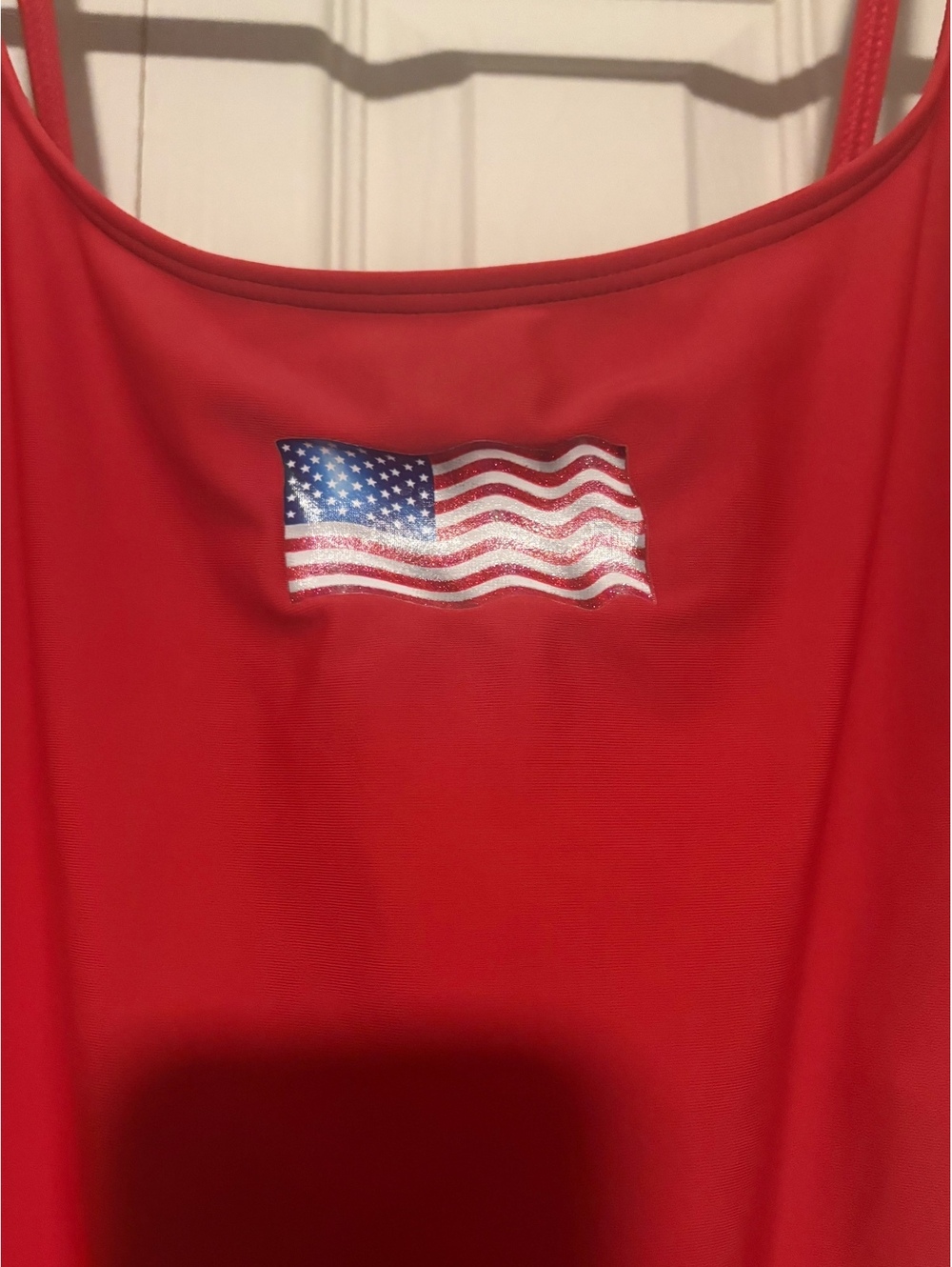 Vintage Spiegel Red American Flag One Piece Swimsuit Patriotic USA Size 12 - Picture 2 of 5